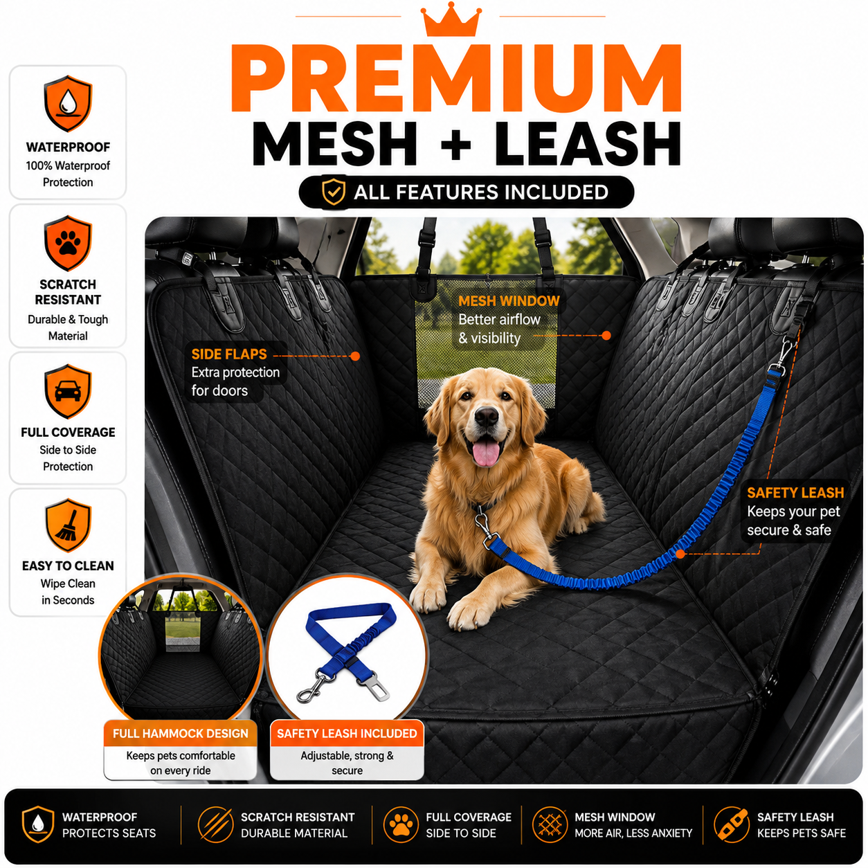 PawLuxe™ Premium Waterproof Dog Car Seat Protector